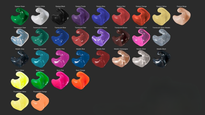 Color chart showing the 17 ACS color options for OtoPro custom in-ear monitors
